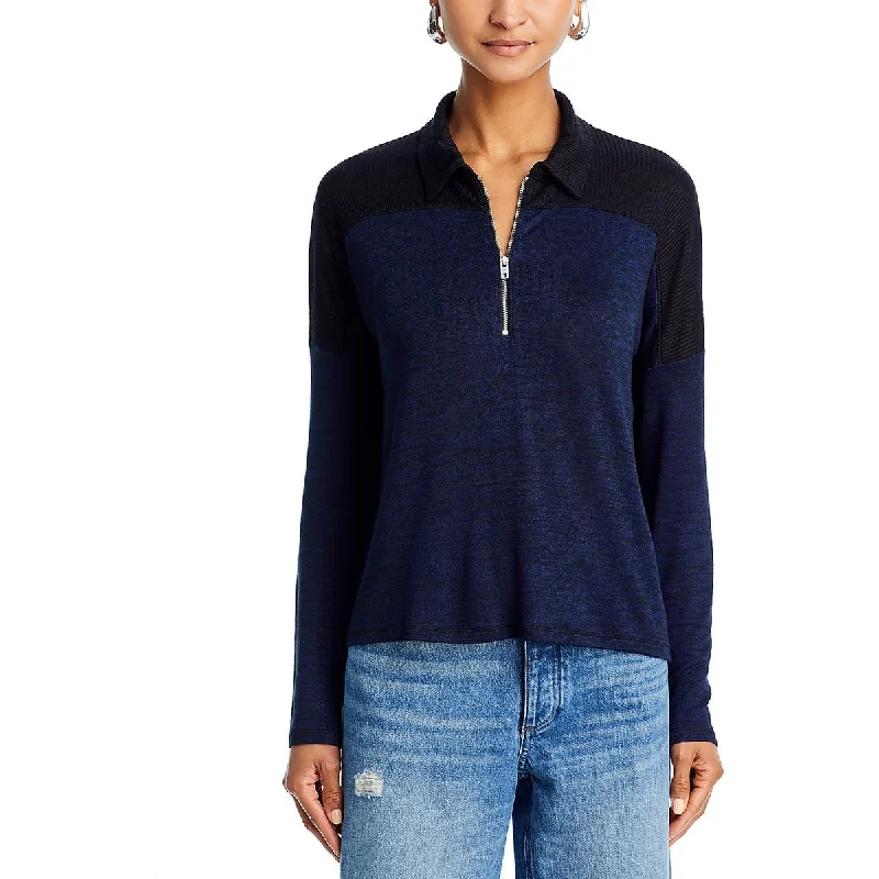 Rag & Bone Womens Ribbed Trim 1/2 Zip Polo Top