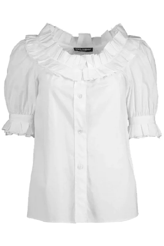 Short Sleeve Ruffle Button Up Blouse