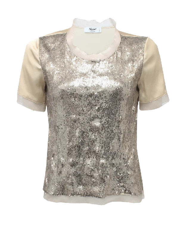 Short Sleeve Sequin Front Blouse