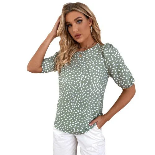 Womens Floral Printed Short Sleeve Chiffon Shirt Top