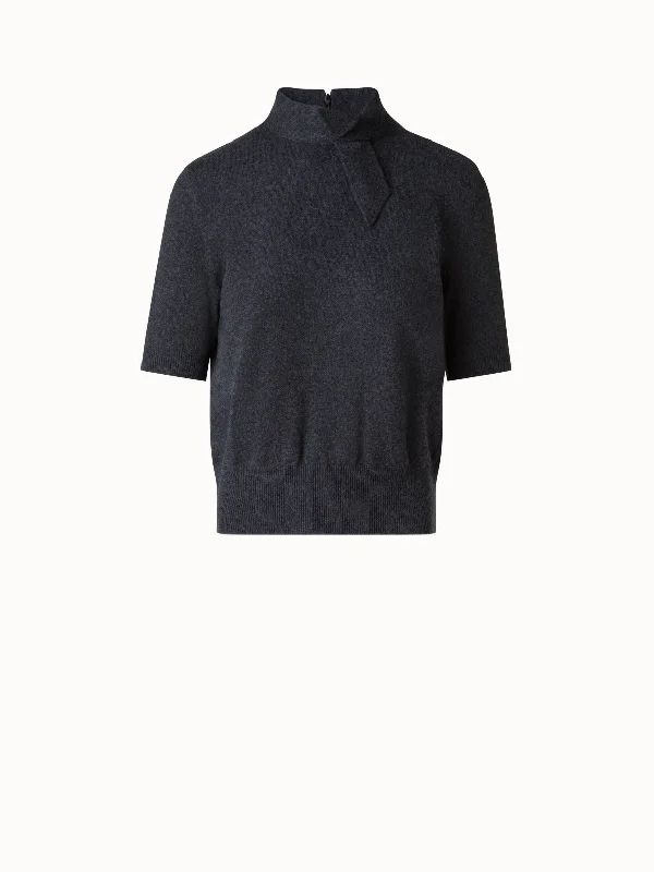 Short Sleeves Sweater in Cashmere with Knot Detail