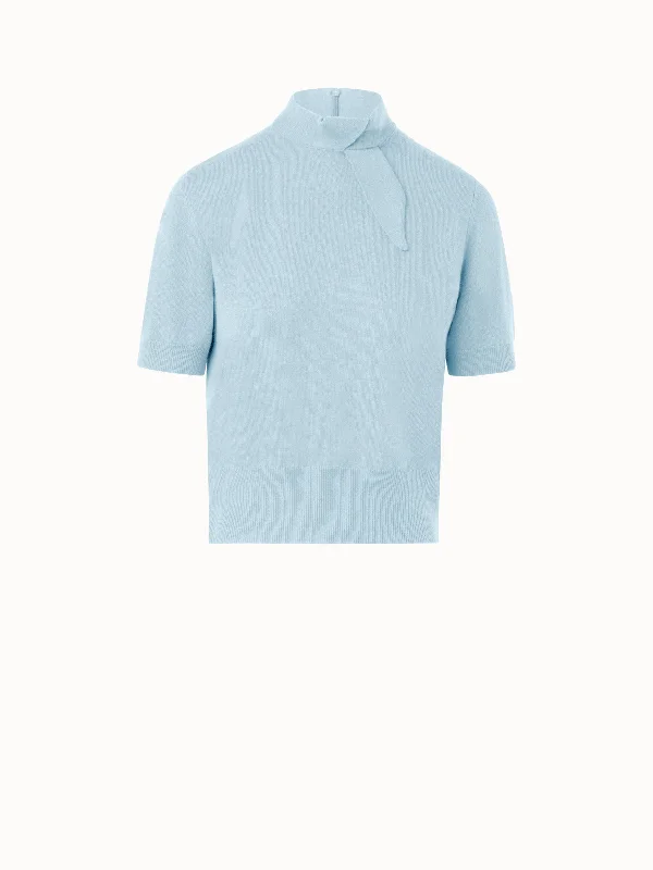 Short Sleeves Sweater in Cashmere with Knot Detail