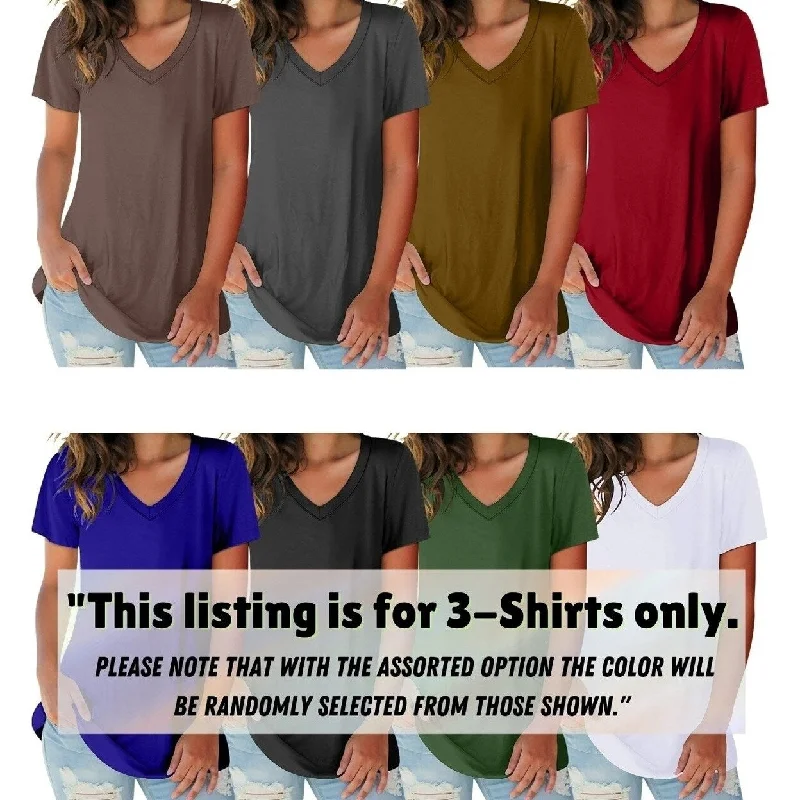 3Pack Womens VNeck Short Sleeve TShirts Ultra Soft Cotton Blend Plus Size