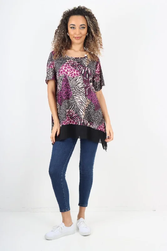 Animal Printed Short Sleeve Panel Top