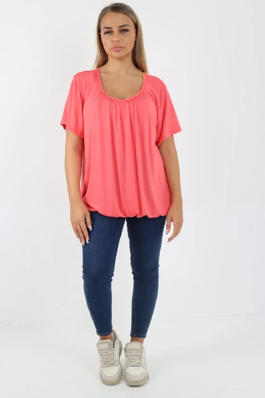 Bubble Hem Stretchy Short Sleeve Top