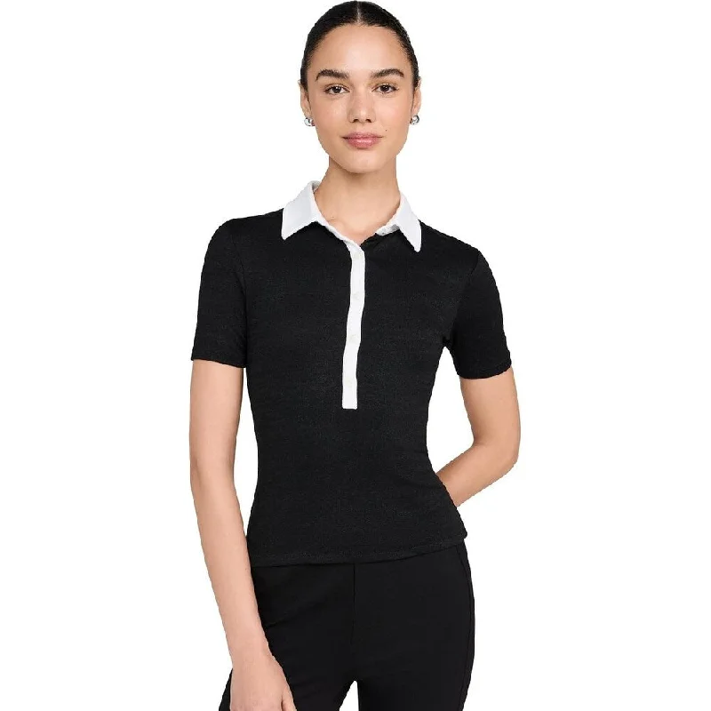 rag & bone Womens The Knit Button Short Sleeve Polo Black