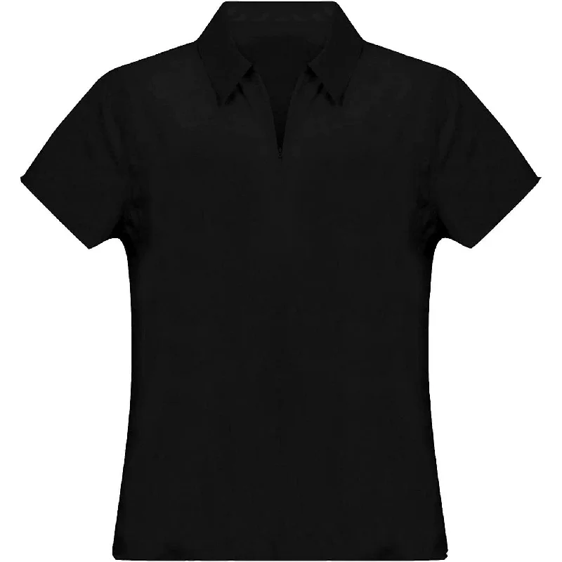 SPANX Womens Sunshine Black Short Sleeve Zipper Top Tee Shirt