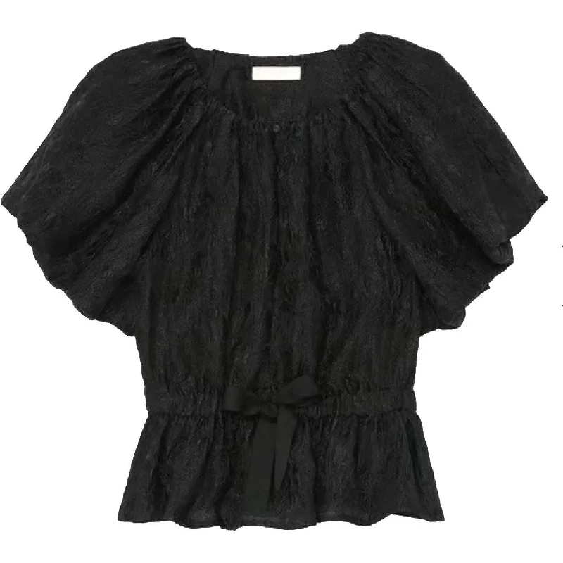 Ulla Johnson Mirabelle Jacquard Short Sleeve Puff Top Noir