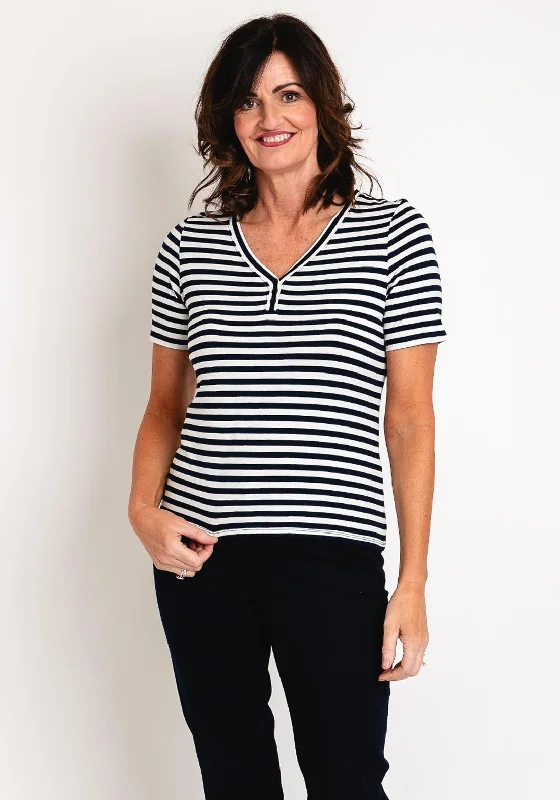 Barbara Lebek Stripe V Neck Top, Navy