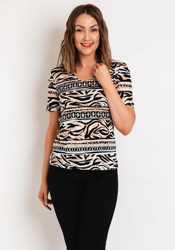 Barbara Lebek Tiger Print V Neck Top, Beige