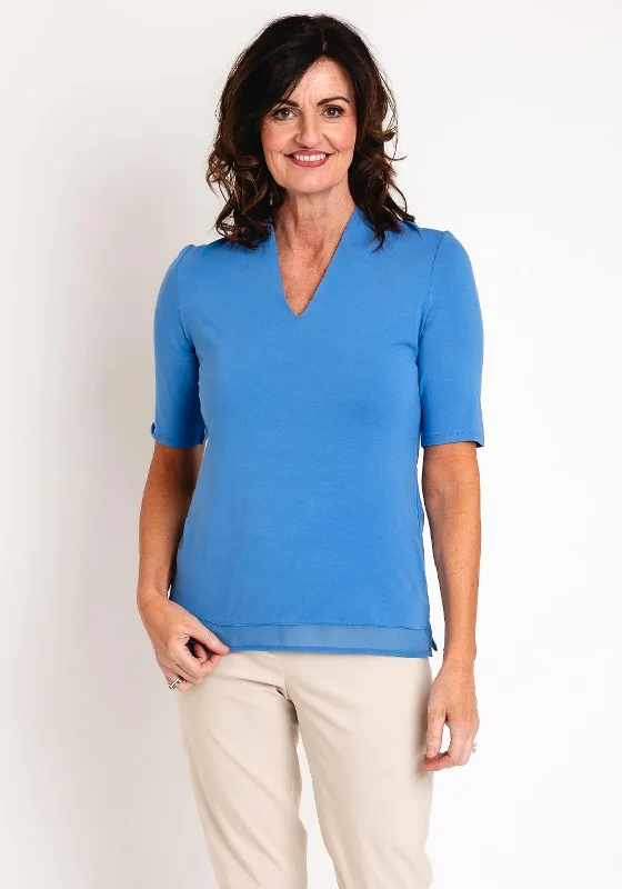 Barbara Lebek V Neck Contrast Jersey Top, Blue