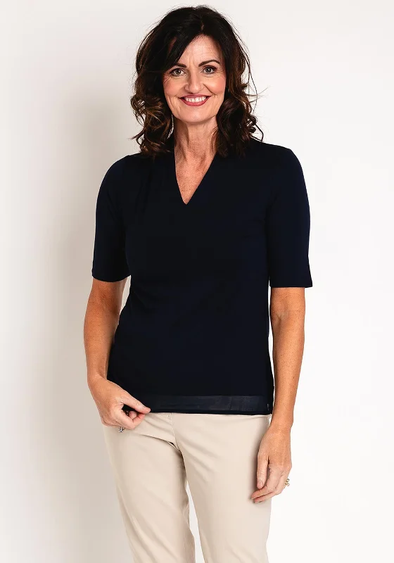 Barbara Lebek V Neck Contrast Jersey Top, Navy