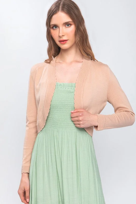 Beige Open-Front Cropped Cardigan