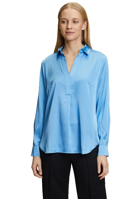 Betty Barclay Satin Feel V-Neck Blouse, Azure Blue