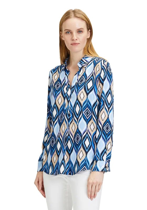 Betty Barclay V-Neck Ogee Print Blouse, Light Blue