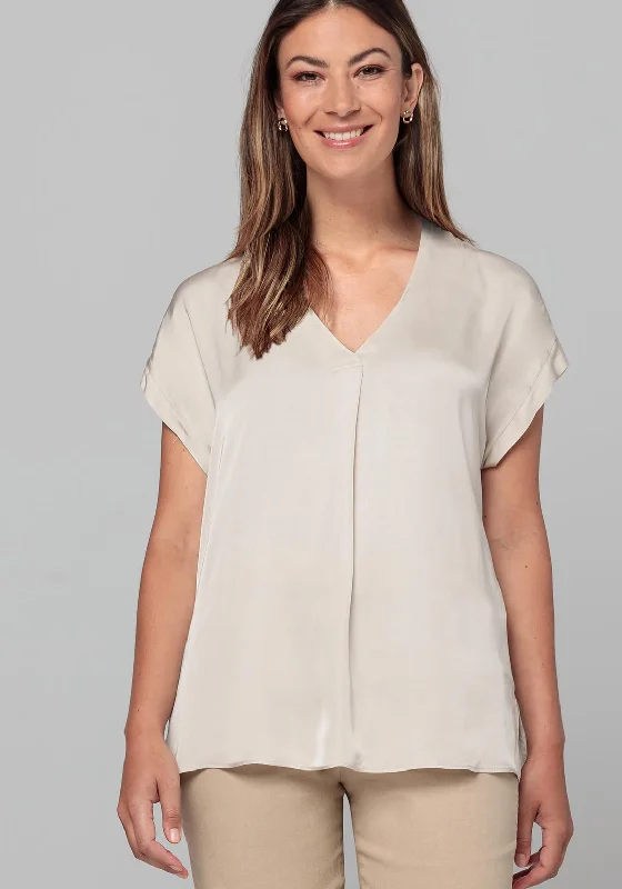 Bianca Samira V Neck Satin Top, Beige