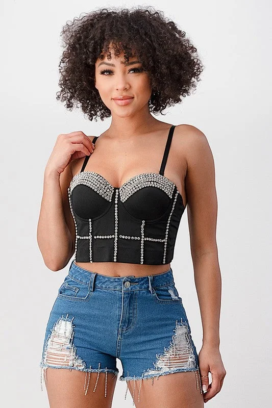 Black Diamond Across Crop Bra Top Bustier