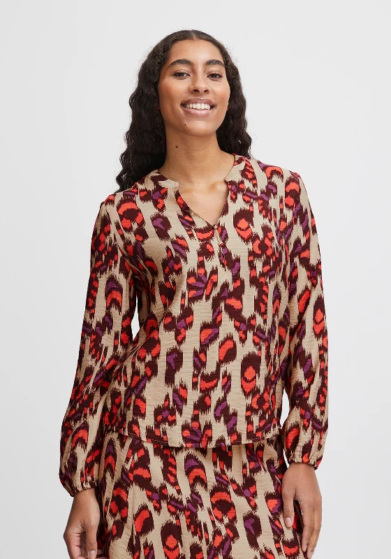 B.Young Ibano V-Neck Vibrant Print Blouse, Cayenne Mix