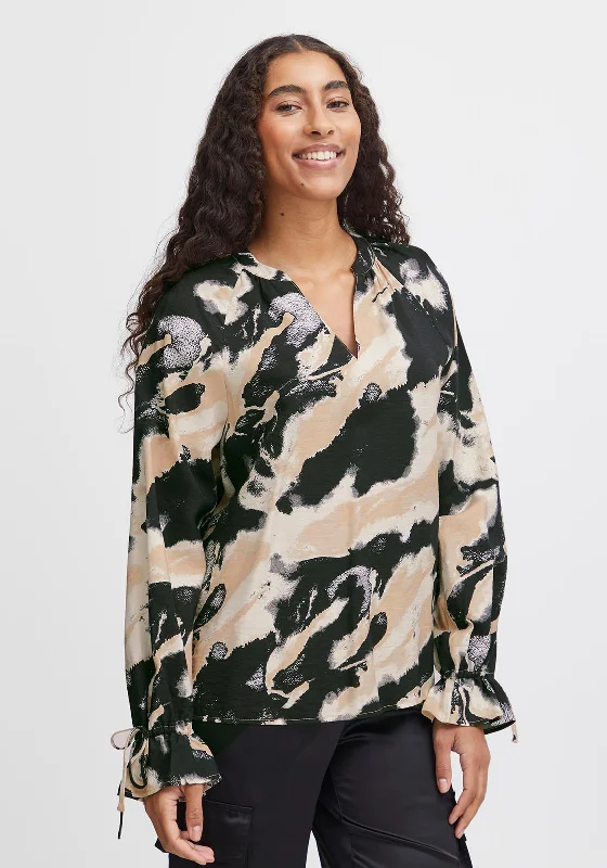 B.Young Hamma V-Neck Marble Print Blouse, Birch Mix