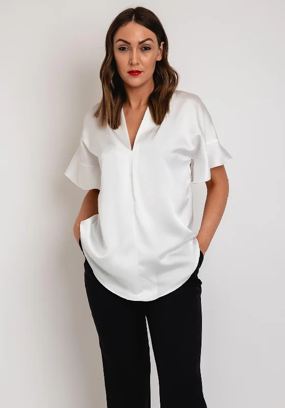 Camelot V-Neck Satin Touch Blouse, White