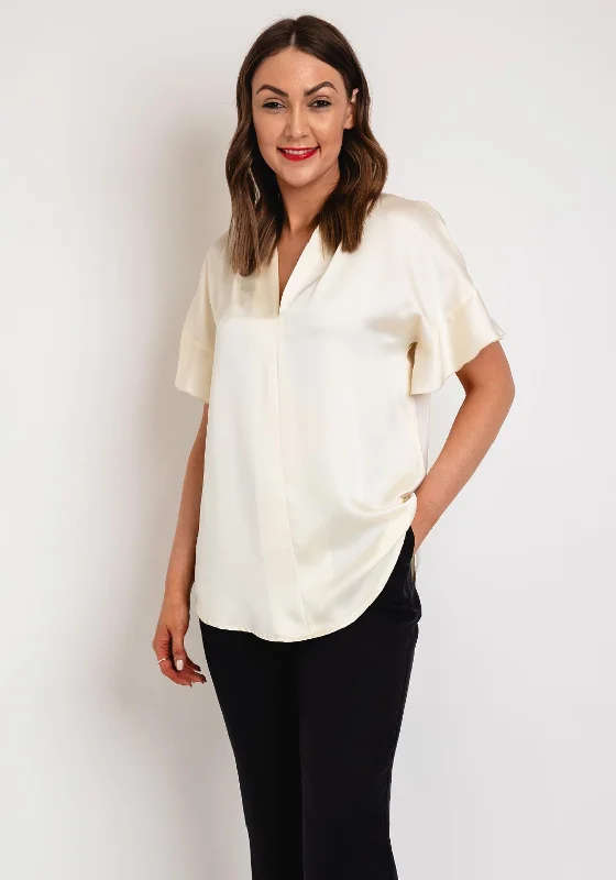 Camelot V-Neck Satin Touch Blouse, Cream