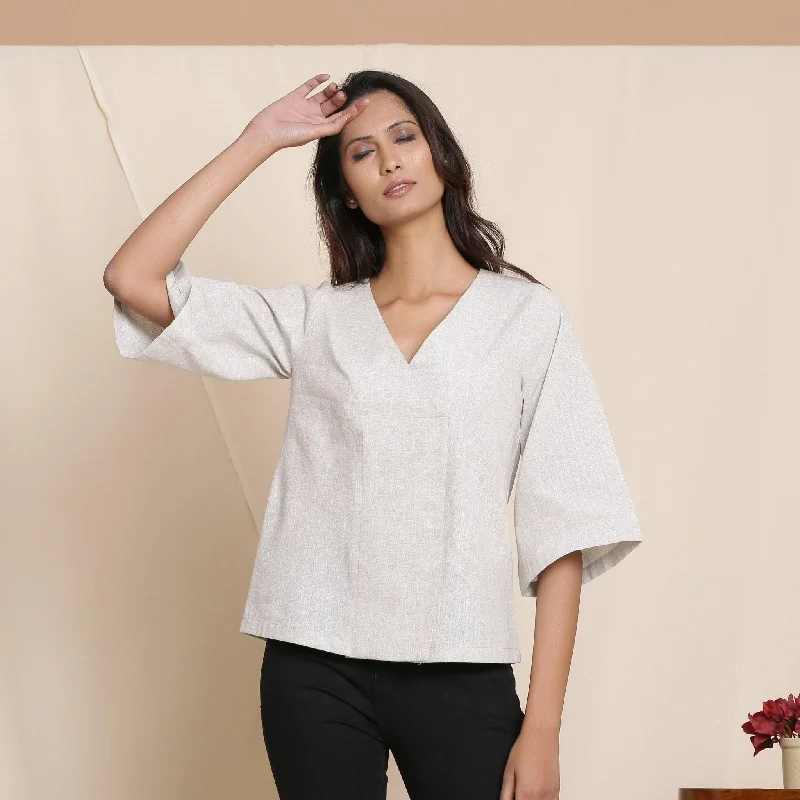 Cloudy Grey 100% Cotton Loose Fit V-Neck Top