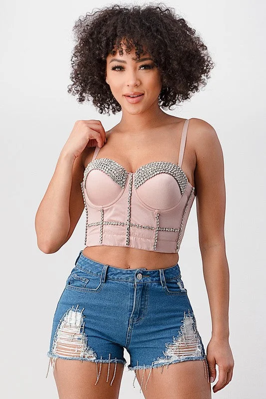 Dusty Pink Diamond Across Crop Bra Top Bustier