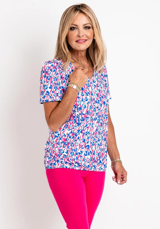 Leon Collection V Neck Printed Top, Pink Multi