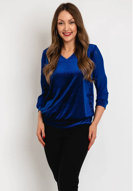 Leon Collection V-Neck Shimmer Blouse, Royal Blue