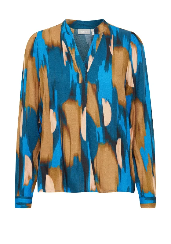 Fransa Dany V-Neck Print Blouse, Blue