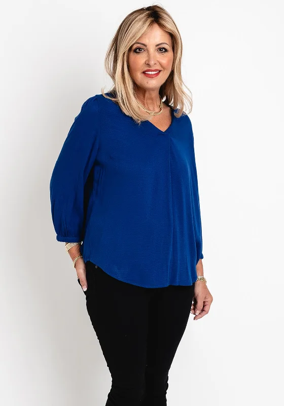 Fransa V-Neckline Textured Top, Royal Blue