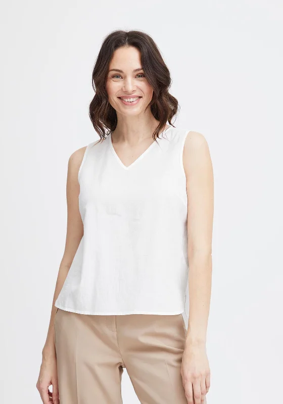 Fransa Maddie V-Neck Linen Top, Blanc De Blanc