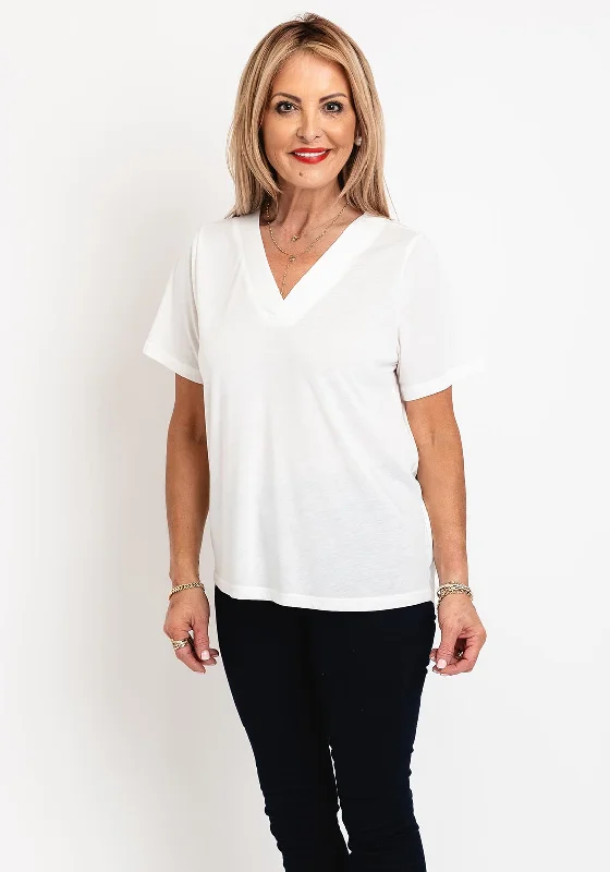 Fransa Zola V-Neck Top, Off-White