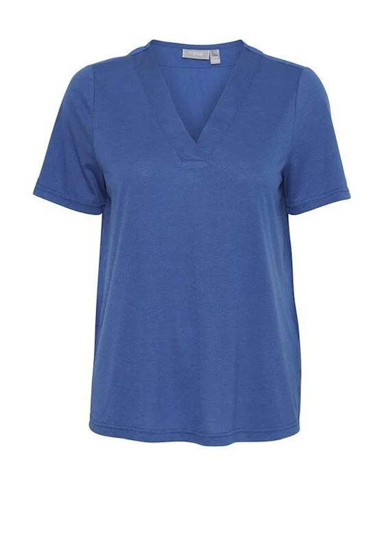 Fransa Zola Jersey Contrast V Neck Top, Blue