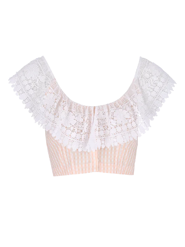 lace-detail gingham crop top