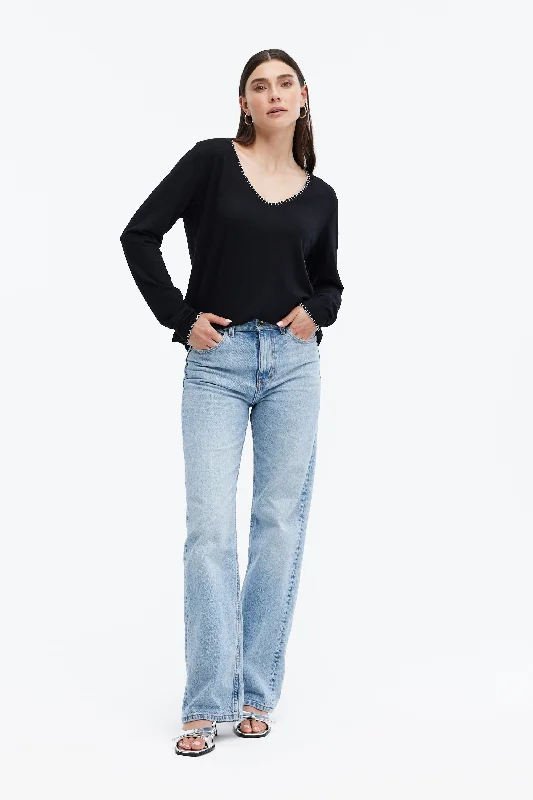 AVA WHIPSTITCH V-NECK MOCK LAYER LONG SLEEVE TEE