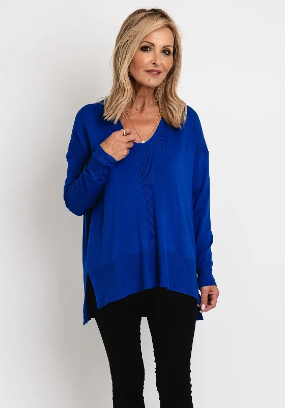 Masai Fatana V-Neck Loose Fine Knit Top, Blue