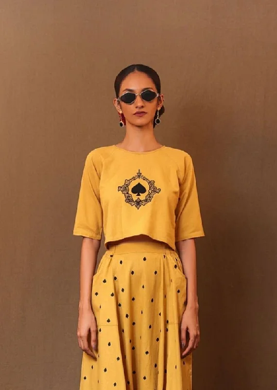 Mustard Solo Emb Spade Crop Top