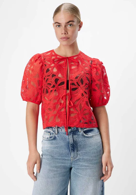 Object Rose Floral Crochet Cropped Blouse, Red