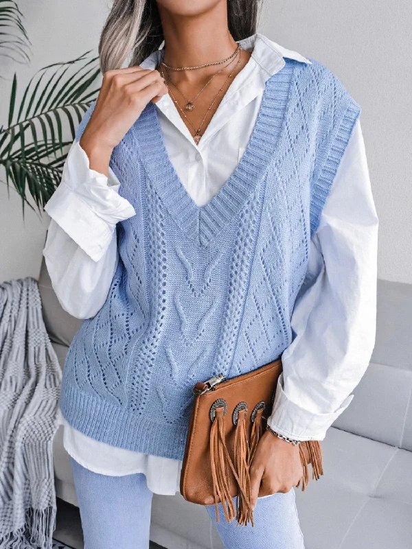 Openwork V-Neck Sweater Vest