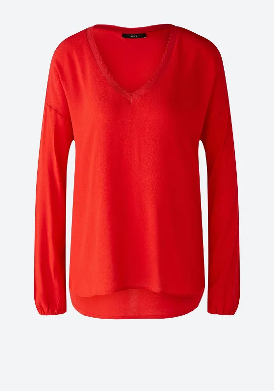 Oui V-Neck Woven Blouse, Aura Orange