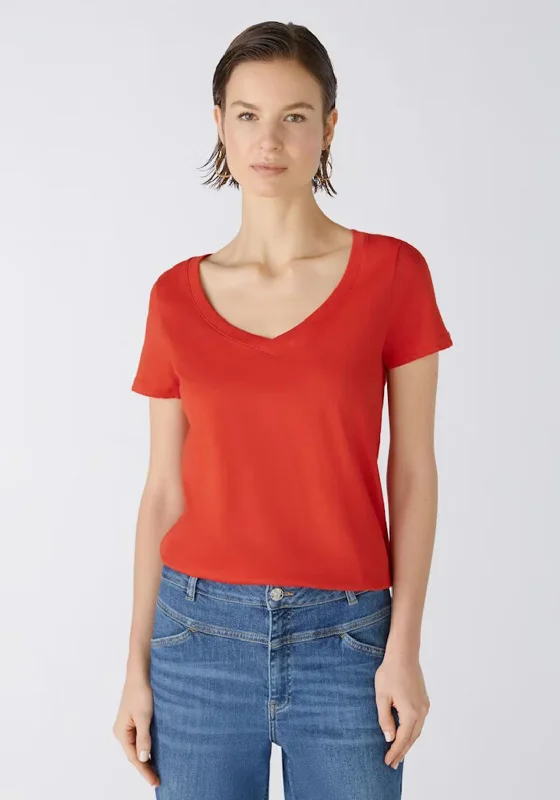 Oui Cari V Neck Top, Aura Red