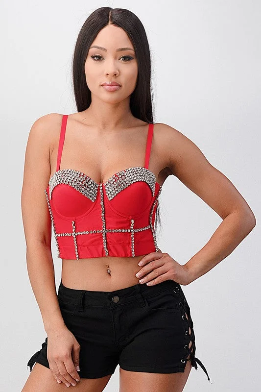 Red Diamond Across Crop Bra Top Bustier