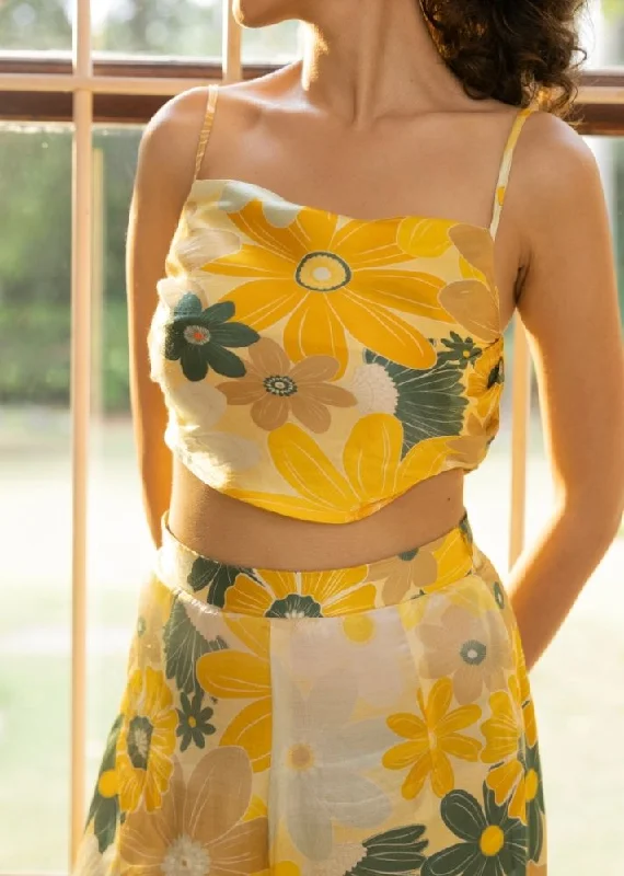 Swing Crop Top- Mosaic Yellow Print