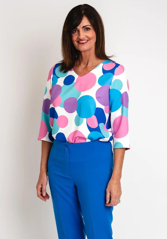 Via Veneto V-Neck Spotted Blouse, Cornflower