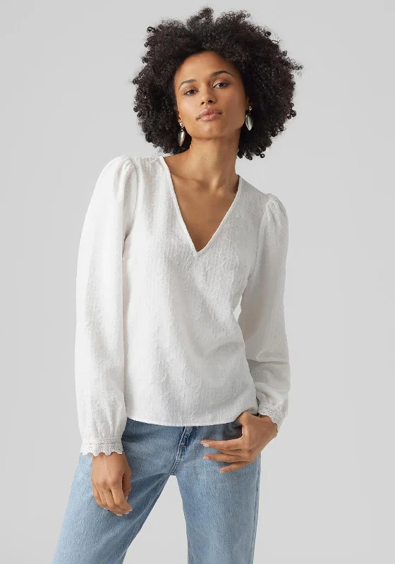 Vero Moda Mali V-Neck Textured Blouse, Snow White