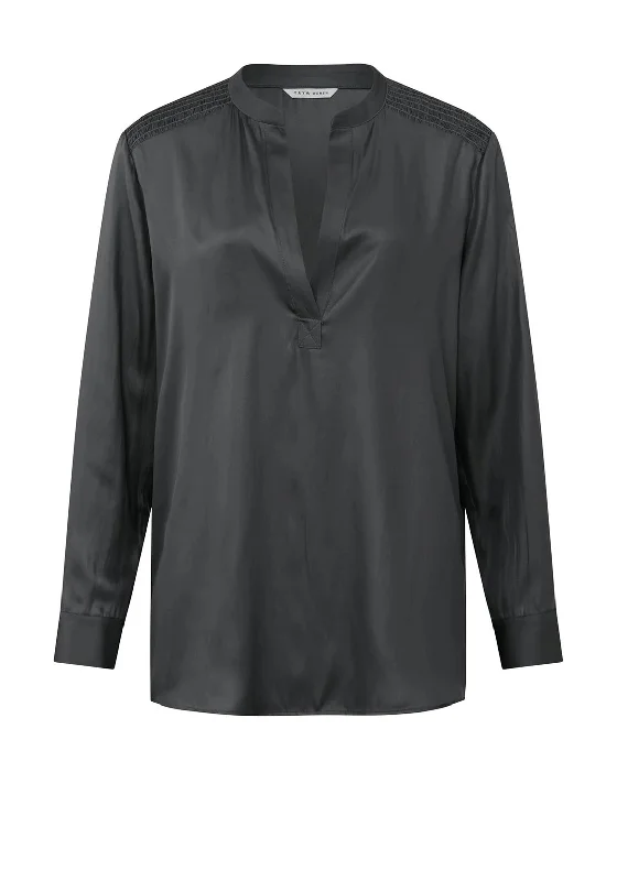 YAYA V-Neck Satin Top, Phantom