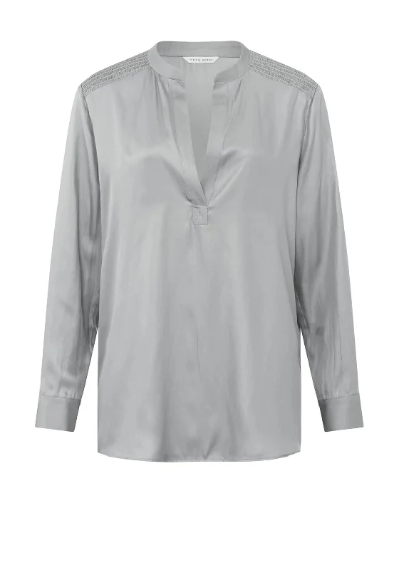 YAYA V-Neck Satin Top, Paloma Grey