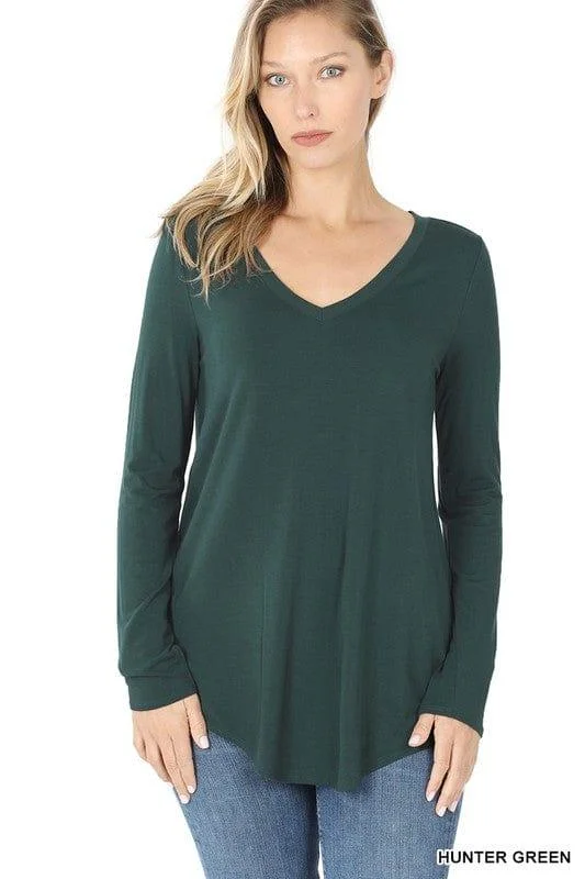 V-Neck Solid Long Sleeve T -Alpine