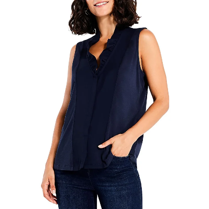 Nic + Zoe Womens Petites Cotton Blend V-Neck Blouse